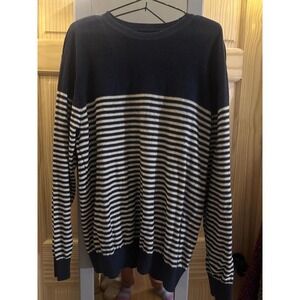 Southern Pines Womens Blue and Gray Striped Crew Neck Knit Sweater XL